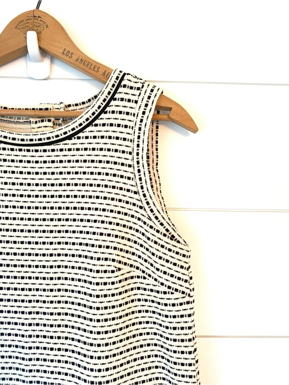 LOFT Black and White Striped Sleeveless Mini Shift Dress (XS)